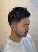 かき上げヘアショートレイアーくせ毛風パーマコンマヘア68