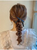 ★結婚式お呼ばれドレスヘア編み込みポニーテールアップスタイル