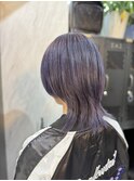 ウルフカット/ダークラベンダー/ブリーチカラー