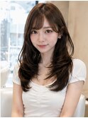 ラベンダーグレージュレイヤーカット韓国巻き顔周りカット