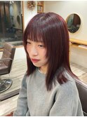ダブルカラー(ワインレッド)/ミディアムヘアに顔まわりレイヤー