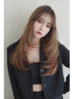 アンジェリカラボ 梅田店(ANGELICA LABO)&nbsp;韓国風くびれレイヤーカット×グレージュ×透明感ブラウン川又