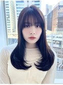 ロングレイヤー韓国ヘアぱっつん前髪  YU-14
