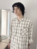 =メンズボブ/フェザーパーマ／MEN’S HAIR/ブルーブラック