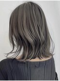 デザインカラーレイヤーカットウェットヘアオリーブベージュ白髪