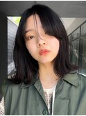 外ハネボブイメチェンワイドバング美髪ミディアムレイヤー黒髪