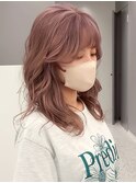 ロングレイヤー×ピンクベージュ