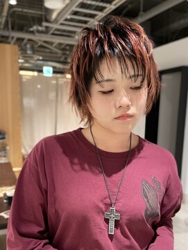 ゴウトゥデイ 渋谷MODI店(GO TODAY) ショートウルフ×オレンジレッドアクセント