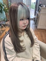ミラシィ 稲毛(Mirashy)&nbsp;ミントカラー×チョコカラー×プルエクステでデザインロングヘア