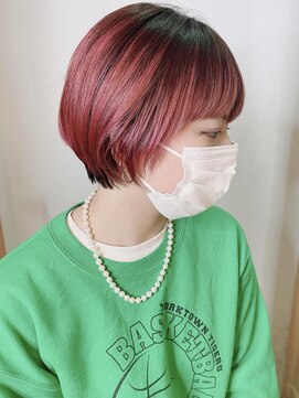 モリオフロムロンドン 原宿本店(morio from London) 【morio 原宿】伸ばしかけショート マッシュ ピンク系