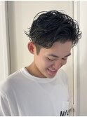 メンズケアパーマショートセンターパート