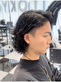 波巻きマッシュパーマメンズツイストスパイラルツーブロック