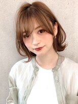 前髪 アンブレラカラー こなれミディ イメチェン ウェーブパーマ