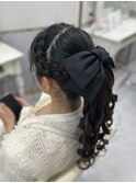 編み込みポニーテール