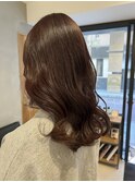 ピンクブラウン 韓国ヘア おくれ毛カット