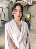 小顔前髪顔周りレイヤー× グレージュカラー デザインカラー