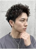 メンズツーブロックアップバングアクティブショートラフパーマ