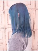 ミディアムスタイル　スモーキーブルー　ダブルカラー