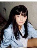 ワイドバング ストリートロングヘア 暗髪 艶カラー