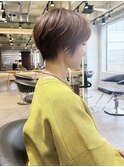 ミニウルフチェリーブラウンブリーチなしショートボブ前髪/柏柏