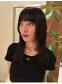 ロングヘア 黒髪 レイヤースタイル 顔まわりカット ストレート