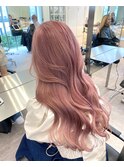 渋谷ブリーチダブルカラーレイヤーカットピンクベージュ韓国ヘア