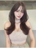 韓国風パーマ薄め前髪韓国レイヤーバタフライカットグレージュ☆