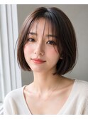 シースルーバング 大人ボブ ボブ縮毛矯正 オリーブベージュ