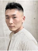 フェードスパイキーショート/バーバー/黒髪/癖毛/眉/メンズ/短髪