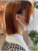 ぱつっとボブ×オレンジカラー