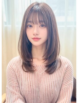 ルエ(rue) ミディアムレイヤーカットストレートロングウルフカットベージュ