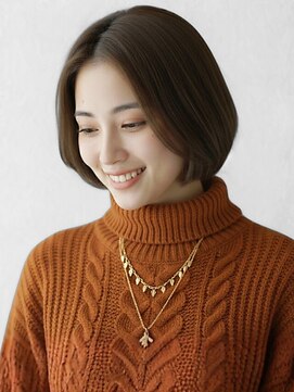 ボブ 透明感カラー センターパート ブラウンベージュ 前髪なし