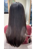 小顔薄めバンググレージュレイヤーロング前髪パーマ黒髪