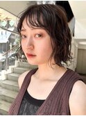 ボブパーマ/クセ毛風パーマ/ニュアンスパーマ/ブラウン/前髪
