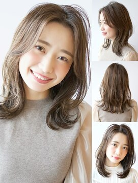 アフロート ルヴア(AFLOAT RUVUA) 【くびれヘア×センター分けかきあげ前髪×ヌーディーベージュ】