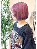 エンドカラー/デザインカラー/青みピンク/丸みボブ/ボブ