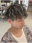 調布ハイライトメンズパーマハイライト刈り上げマッシュウルフ