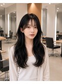 ミディアムヘア暗めカラーデザインカラーフェイスフレーミング
