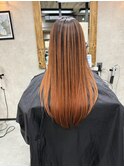 バレイヤージュ、ハイライト、アプリコットオレンジ、レイヤー