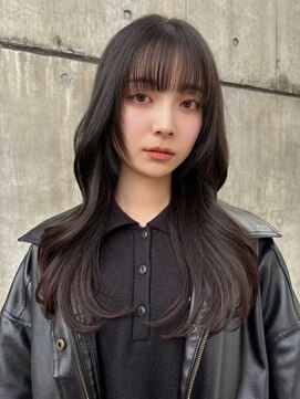 顔まわりカット/ロングレイヤー/ダークブラウン