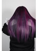 ピンクメッシュ&ダークパープルヘアカラー