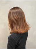 ミディアムボブ×アプリコットオレンジ　 30代40代50代60代