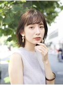 ボブ ホワイトグレージュ デジタルパーマ チェリーブラウン
