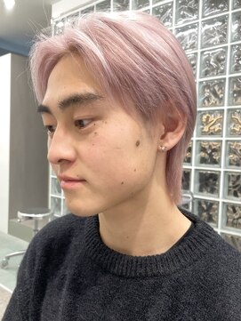 サンクマーケット 渋谷(cinq MARKET) 韓国メンズピンクベージュミルクティーカラーセンターパートヘア
