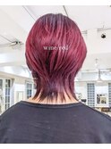 ワインレッドカラー/ハイトーン/京都/河原町/ウルフカット