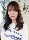 ロング顔周りレイヤー韓国ヘアおくれ毛_F20590