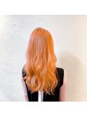 ペールオレンジ/ウェーブ巻き/レイヤーロング