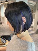 前下がりボブ　インナーカラー　パープル　ダブルカラー