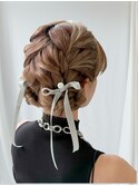 編み込みツインテール　ヘアセット　お団子　お呼ばれ