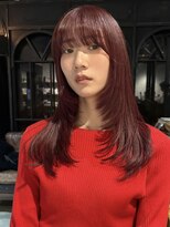 ノラ ヘアーサロン(NORA HAIR SALON)&nbsp;【大久保】ブリーチなし暖色ワインレットカラー顔まわりレイヤー